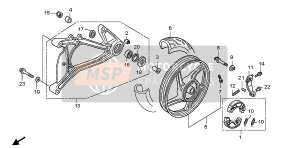 Honda SH150 2007 REAR WHEEL & SWINGARM for a 2007 Honda SH150